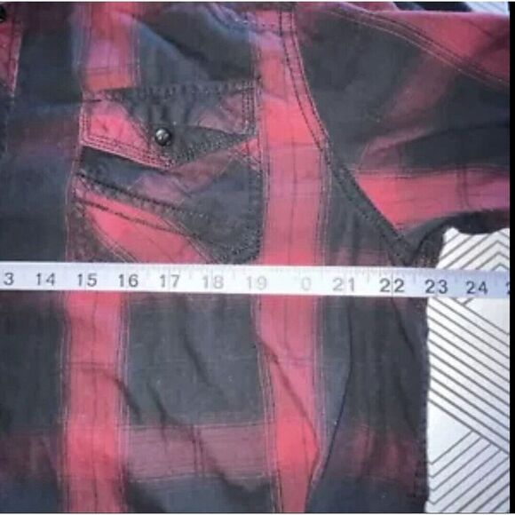 Rerun Mens Button Up‎ Shirt Size XL Black Red Plaid Tab Long Sleeve Western - Picture 4 of 5